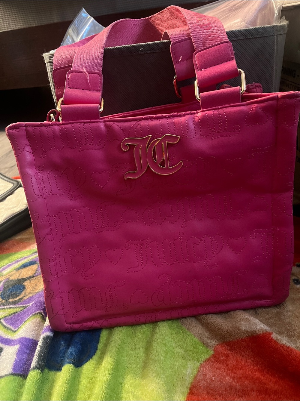 Juicy Couture Hot Pink Quilted Logo Tote with Gold Emblem